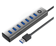 Hub USB Orico USB-A - 7x USB-A 3.0, USB-C 5V/3A 1m - szary
